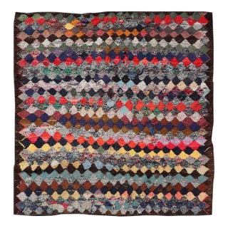 Vintage Moroccan Rag Rug With Diamond Pattern in Multicolor Tones 5'5 X 5'10 For Sale