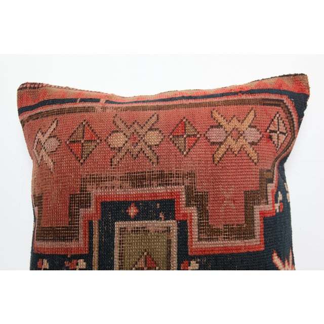 Early 20th Century Handmade Antique Caucasian Kazak Rug Pillow Cushion -20'' X 20'' For Sale - Image 5 of 11