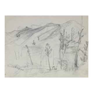 1950s Mountain With Ski Lift Drawing For Sale