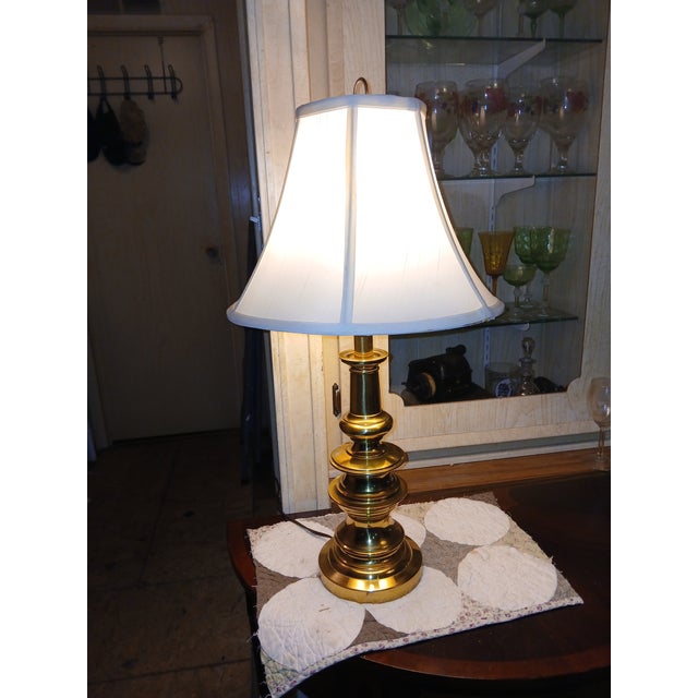1970s Stiffel Brass Tiered Candlestick Vintage Table Lamp For Sale - Image 9 of 10
