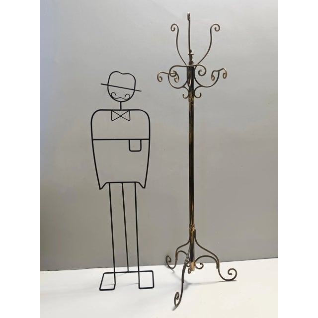 Mid-Century Modern Brass Iron Hat and Coat Rack attributed to Meazza, Italy, 1960s For Sale - Image 3 of 15