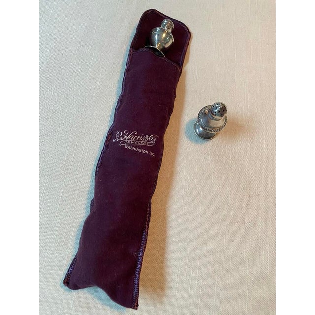 American Set of Six Small Silver Salt and Pepper Shakers With Velvet Pouch For Sale - Image 3 of 3