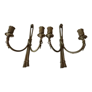 Mid 19thc French Empire Bronze Draped Ribbon Swag Wall Sconces - Original Unelectrified - Set of 4