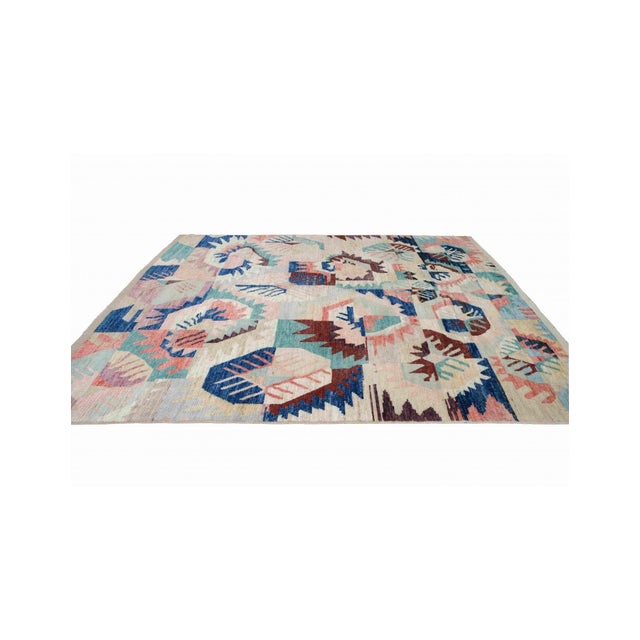 Hand knotted unique rug newly made in Afghanistan using hand spun wool.