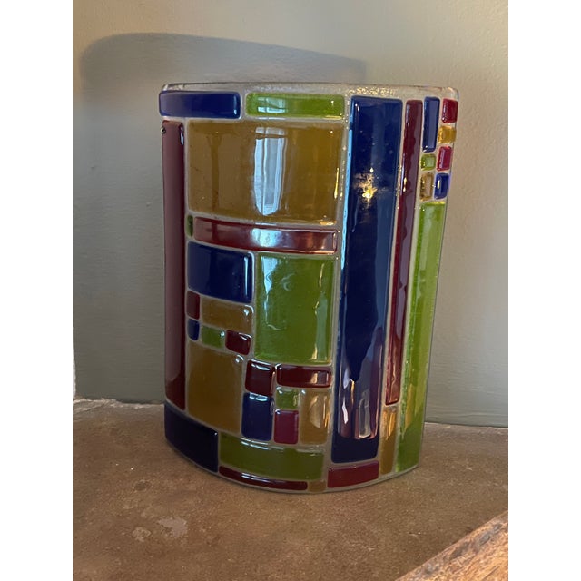 Workaday Handmade Vintage Curved Stain Case Glass & Inspired by Piet Mondrian Style Candle Sconce For Sale - Image 4 of 6