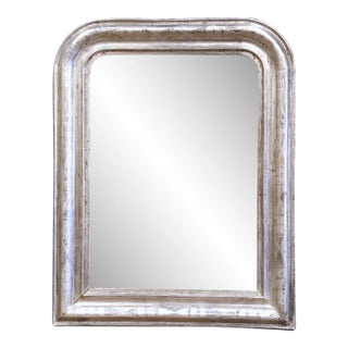19th Century Louis Philippe Silver Leaf Mirror With Engraved Geometric Motifs For Sale