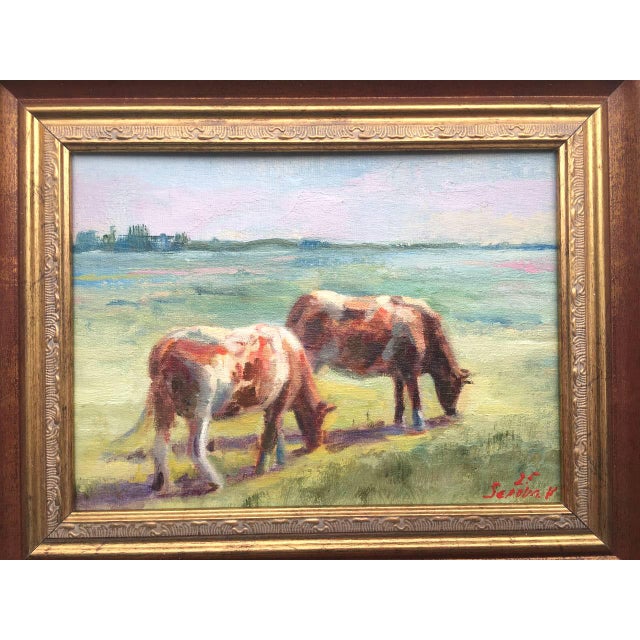 Framed Original Painting Landscape With Cows by Artist Valeriya Serova For Sale - Image 4 of 8