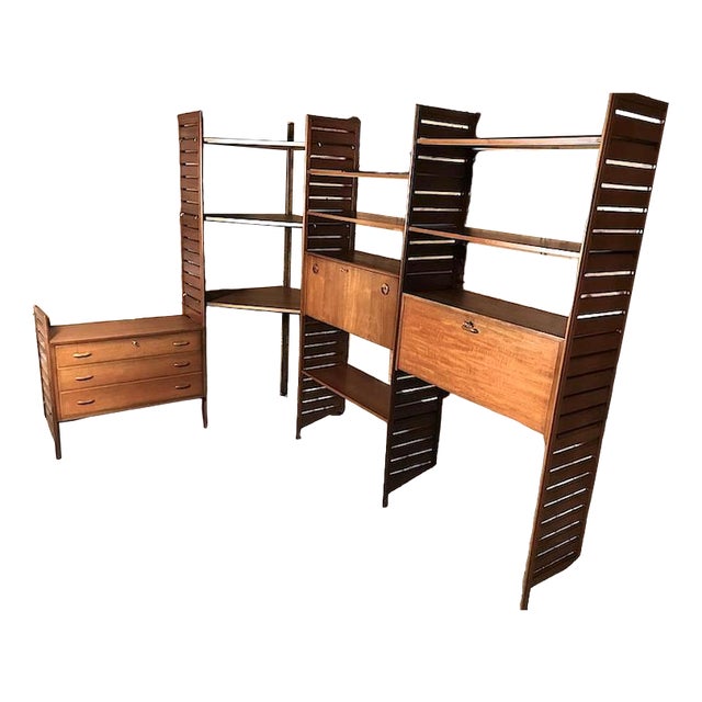 Freestanding Teak Corner Wall Shelf For Sale