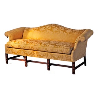 Custom Camelback Sofa Chippendale Style With Damask Upholstery For Sale