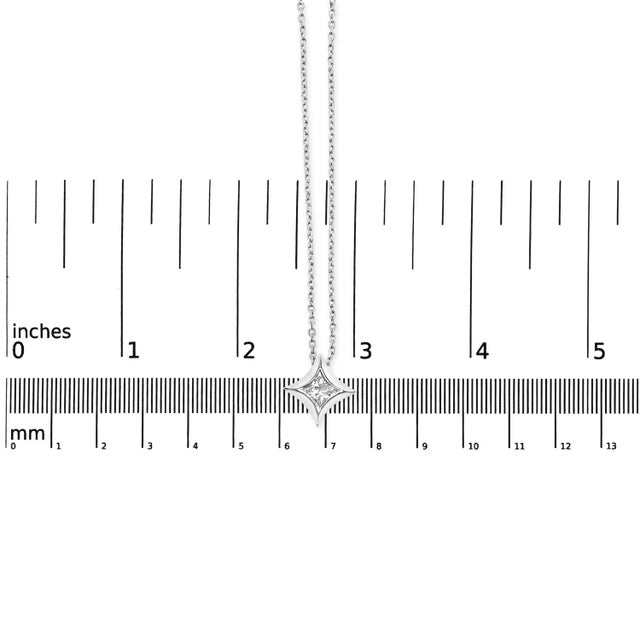 Early 21st Century 10K White Gold 1/10 Cttw Bezel Set Solitaire Princess Cut Diamond Kite Shaped Pendent Necklace - 18" Inches For Sale - Image 5 of 5