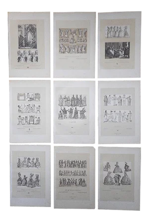 Antique 19th Century Lithographs-Women-Folio Size-Set of 9
