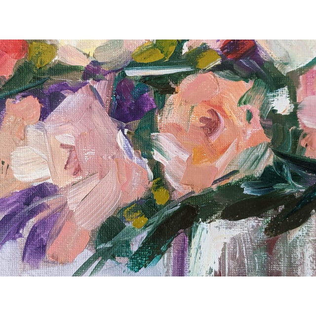 Purple Original Still Life Flower Bouquet Oil Painting Framed For Sale - Image 8 of 8
