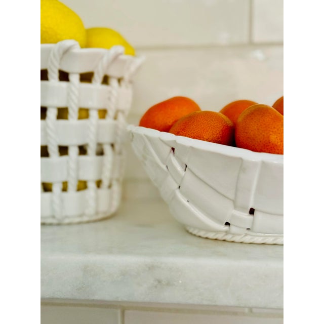 Ceramic Late 20th Century Italian White Basket Weave Bowls and Containers- Set of 3 For Sale - Image 7 of 12