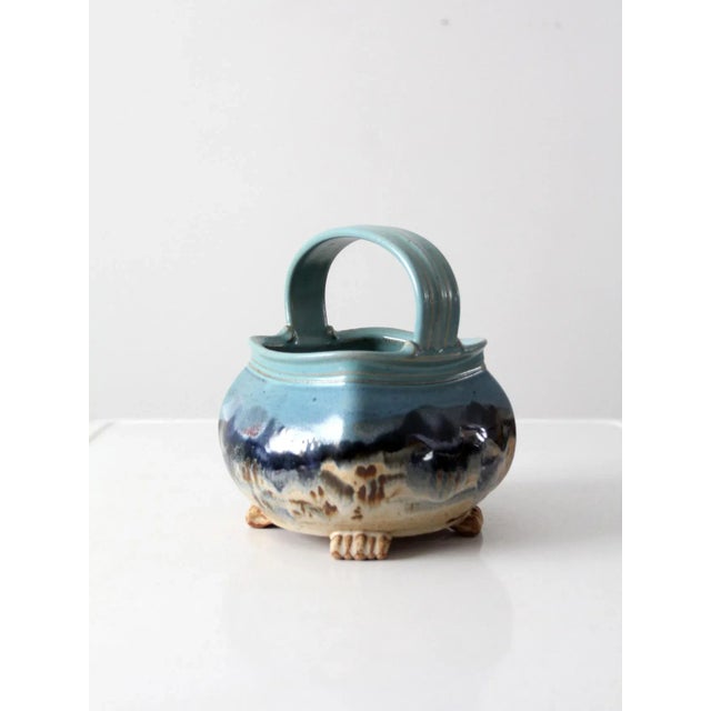 Carl Sheehan Fire Hole Pottery Ceramic Basket Ca 1999 For Sale - Image 6 of 13