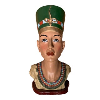 Vintage Composite Painted Egyptian Bust For Sale