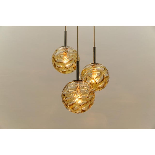 Lovely yellow murano glass ball pendant cascading lamp by doria, - 1960s germany 3x e14 socket. Works with 220v and 110v....