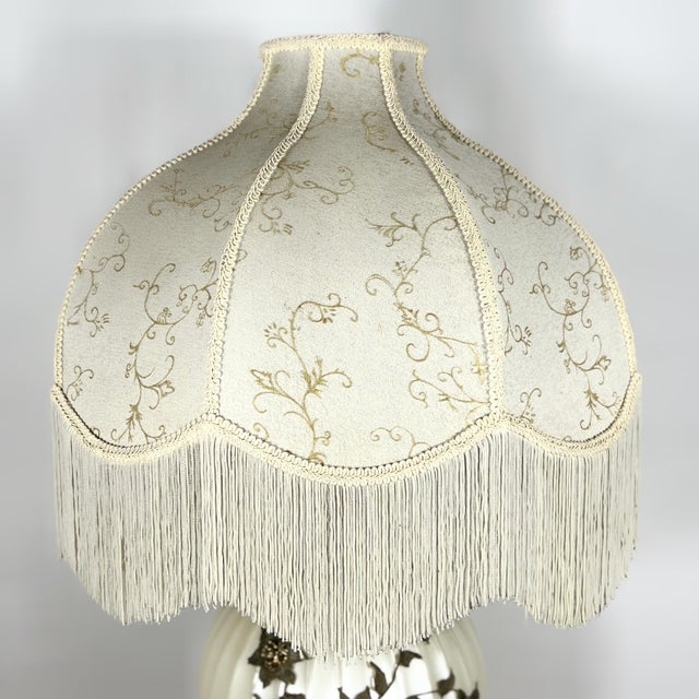 Beige 1950s Accurate Casting Hollywood Regency Cherub Lamp - 37" Manganese Glass & Victorian Fringe For Sale - Image 8 of 14