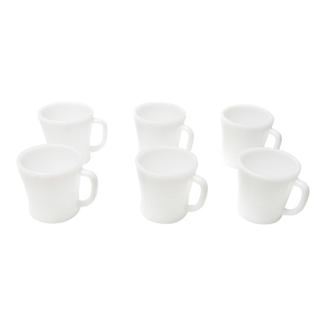 1950s Mid Century Modern Federal Glass Milk Glass Heat Proof Mugs - 6 Pieces For Sale