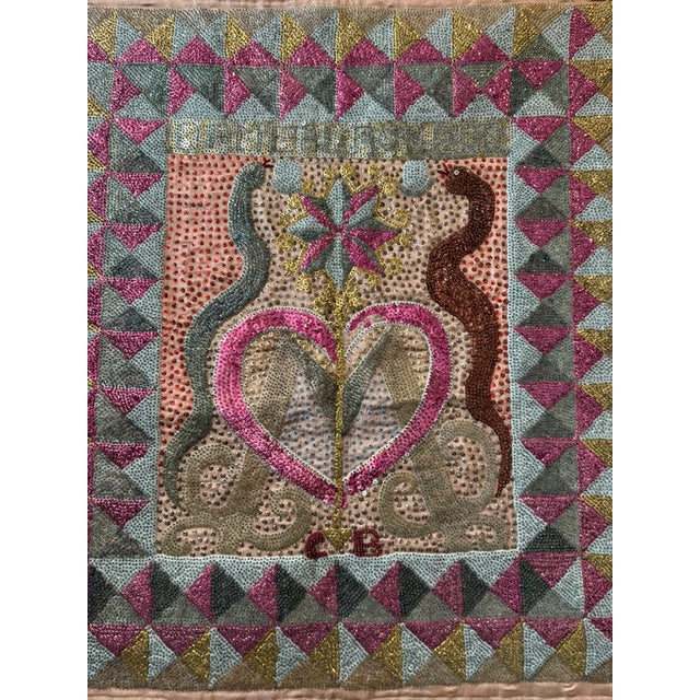 Folk Art 1980s Clotaire Bazile Haitian Vodou Drapo Large Sequined Beaded Flag Textile Wall Hanging For Sale - Image 3 of 16