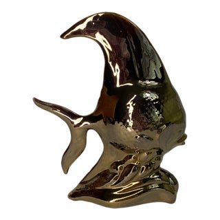 Vintage Mid-Century Modern Metallic Gold Ceramic Angelfish Sculpture For Sale