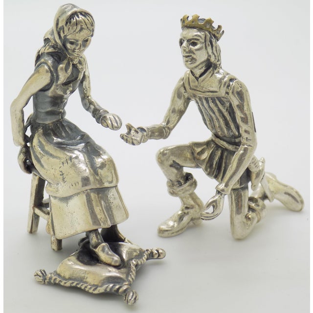 Vintage Italian Handmade Genuine Silver Cinderella and Prince Figurines Arezzo Tuscany 800 Continental Silver Rare Pair Fairy Tale Decor For Sale - Image 4 of 13