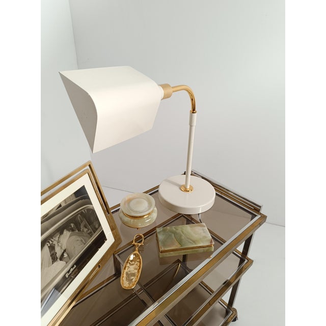 Italian Adjustable Table Lamp in Ivory White and Gilded Metal by F. Fabbian, 1970s For Sale - Image 3 of 18