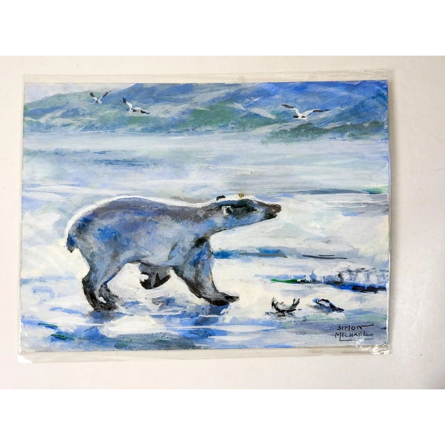 Rustic Late 20th Century Polar Bear Painting by Simon Michael For Sale - Image 3 of 4