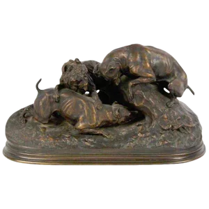 Late 19th Century Three Dogs Burrowing ‚ÄòChase Au Lapin‚Äô, by Pierre-Jules M√™ne