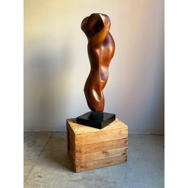 Mid Century Abstract Figural Wood Sculpture on Stand For Sale - Image 9 of 12