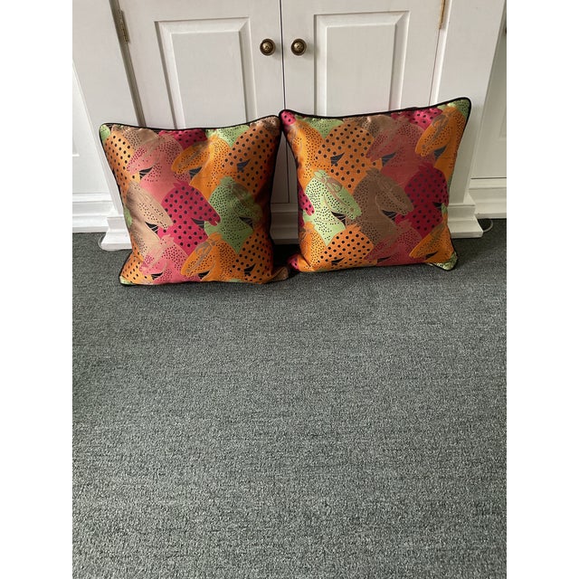 Abstract Pair of Down Fill Decorative Designer Pillows With Colorful Abstract Horse Head Pattern For Sale - Image 3 of 9