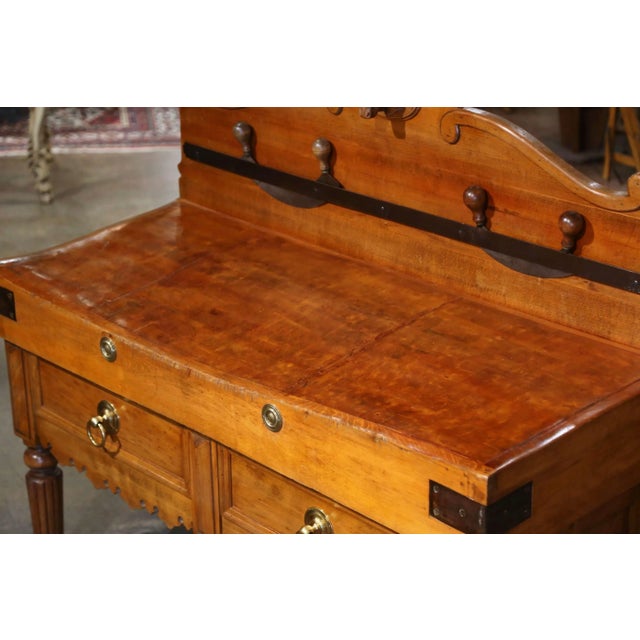 French 19th Century French Carved Butcher Block With Back, Cow Head and Chopping Knifes For Sale - Image 3 of 12