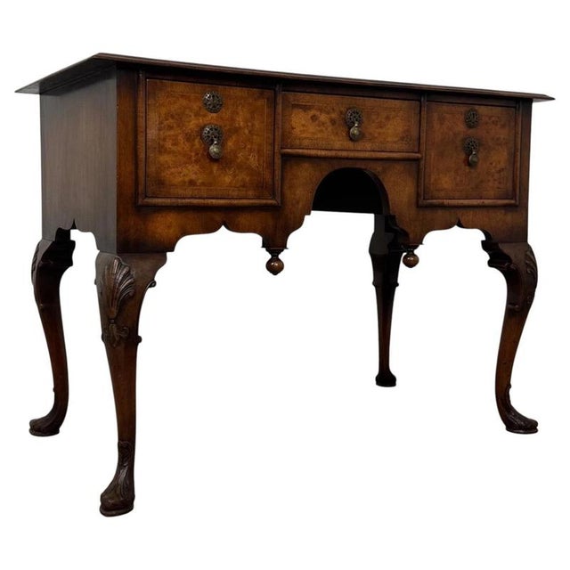 2000 - 2009 20th Century Figured Burr Walnut Writing Table For Sale - Image 5 of 12