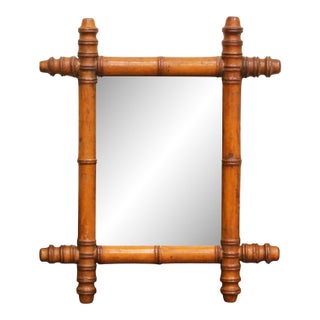 Early 20th Century French Faux Bamboo Wall Mirror With Beveled Glass For Sale