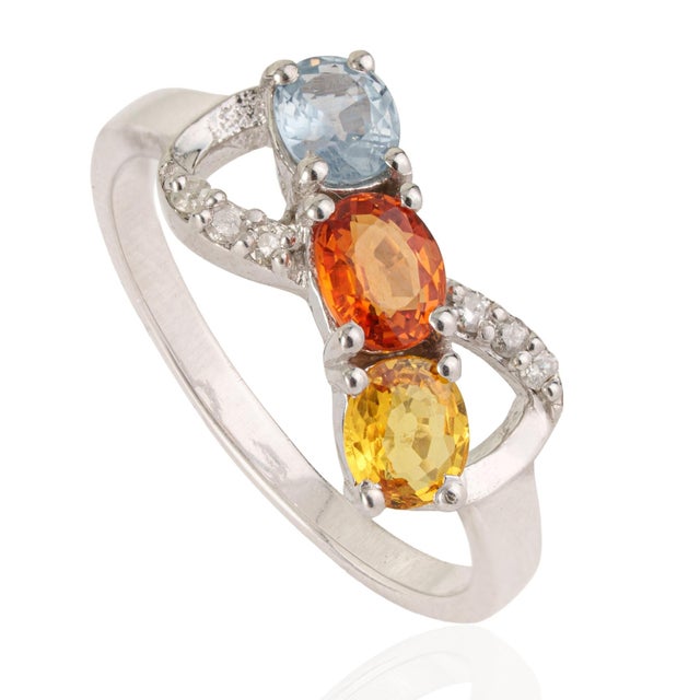 Contemporary Carat&Her Infinity Bow Promise Ring With Multi Sapphire & Diamond Accents, Size 7 For Sale - Image 3 of 14