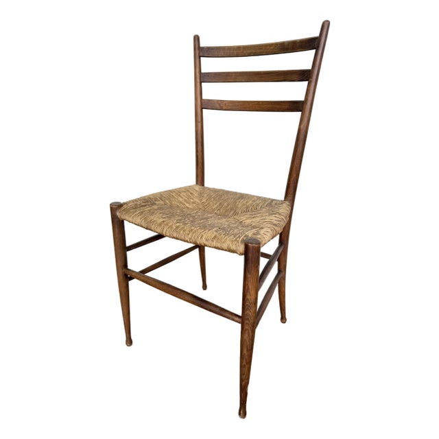 Mid-Century Italian Modern Rush Seat Ladder-Back Chair in the Manner of Gio Ponti For Sale