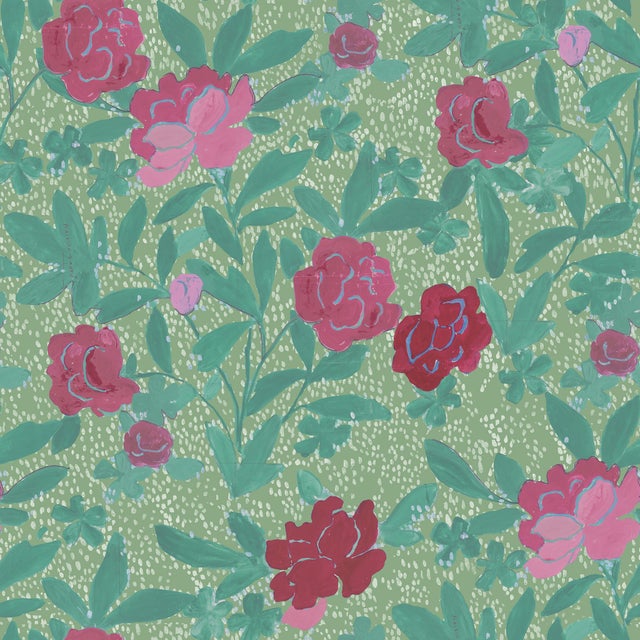 Art Deco Sample - Floral Bouquet Wallpaper by Paule Marrot in Light Green For Sale - Image 3 of 3