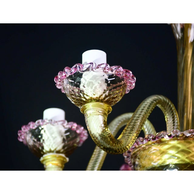 Pretty Venetian Chandelier, Pink and Gold Glass, 1950s For Sale - Image 13 of 15