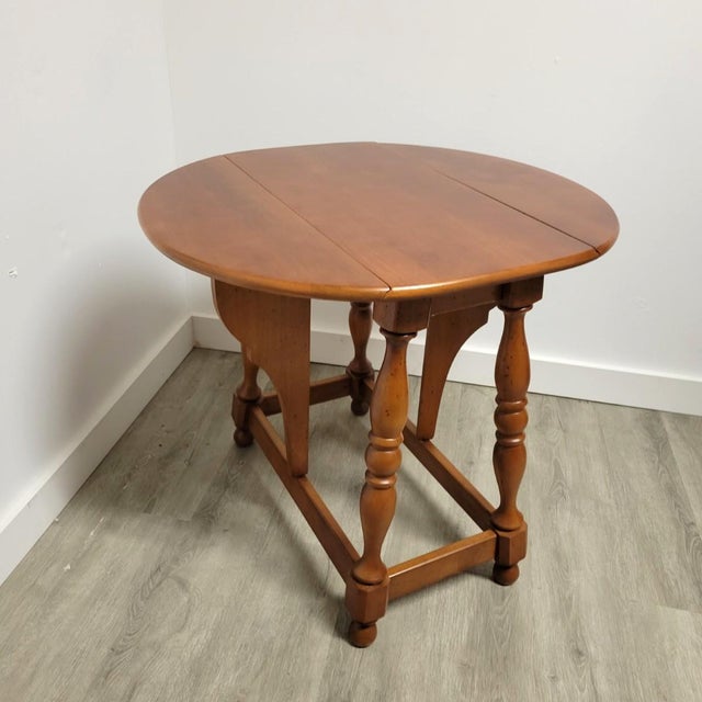 Farmhouse Pair 1970s American Solid Cherry Drop-Leaf Tables by Athens Table Co. For Sale - Image 3 of 10