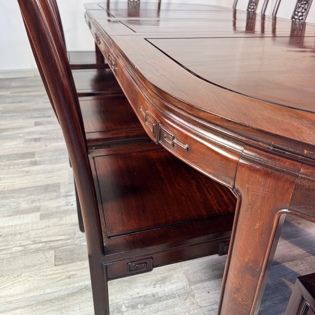 Vintage Asian Rosewood Carved Longevity Extending Dining Table & 10 Chairs For Sale - Image 13 of 13