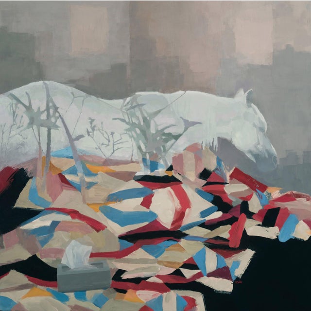 Languishing by Shelli Langdale | Oil on gallery panel Abstract depiction of a horse on a colorful surface. For Sale
