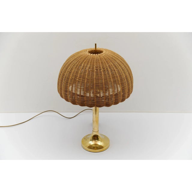 Vintage Rarttan and Brass Table Lamp, Italy, 1960s For Sale - Image 6 of 17