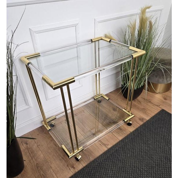 Vintage Italian Two-Tier Acrylic Glass and Glass Dry Bar Cart by Milo Baughman, 1970s For Sale - Image 6 of 9