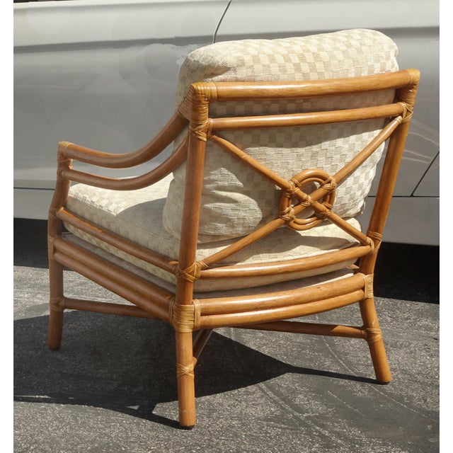 Wood Pair of Vintage McGuire Bamboo Rattan Down Lounge Chairs Mid Century Modern For Sale - Image 7 of 13
