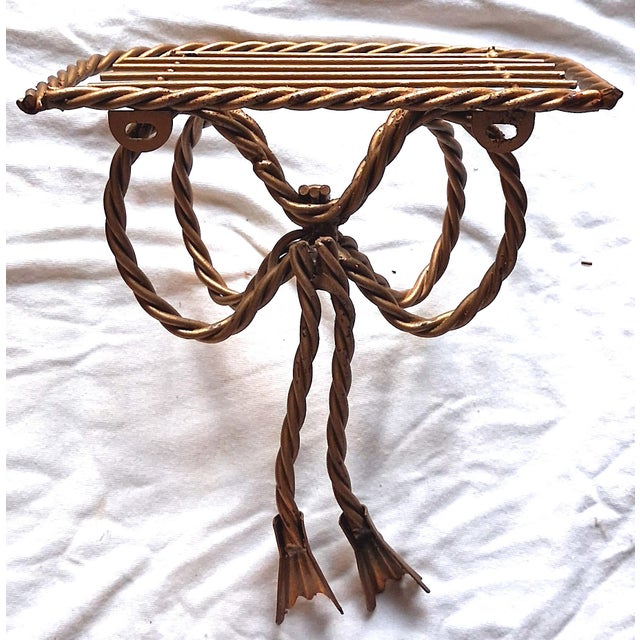 Pair of Vintage Italian Gilt Metal Rope & Bow Wall Shelves — Hollywood Regency, 1960s–70s For Sale - Image 4 of 6