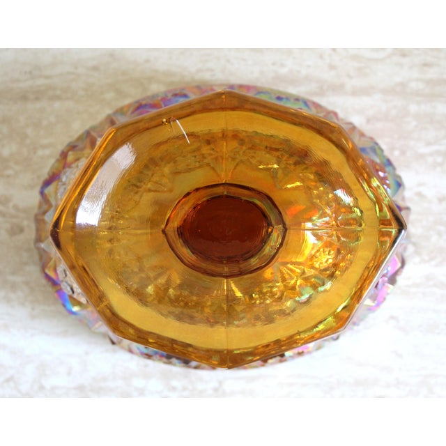 Vintage l.e. Smith Heritage Amber Carnival Glass Oval Pedestal Compote Bowl For Sale - Image 12 of 13