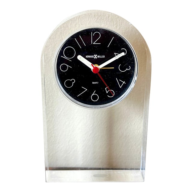 1970s Lucite Howard Miller Desk Clock For Sale