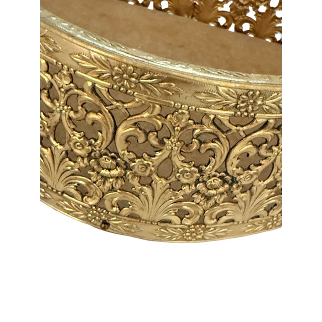 Metal Large Antique Gilt Metal Jewelry Casket Beveled Glass Rococo Floral Box C1900 For Sale - Image 7 of 14