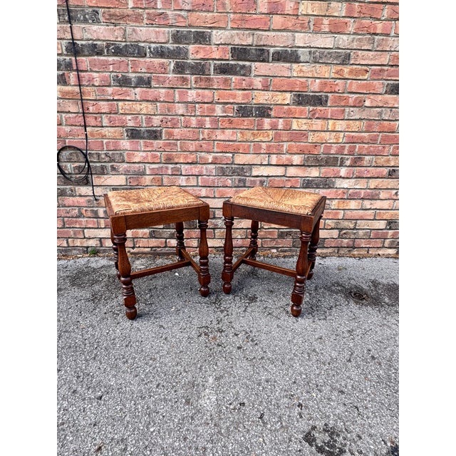 English Antique English Rush Seat Stools For Sale - Image 3 of 9