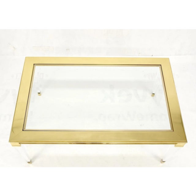 Large Mid Century Modern c.1970's Lucite Brass Glass Top Rectangle Coffee Table For Sale - Image 12 of 13