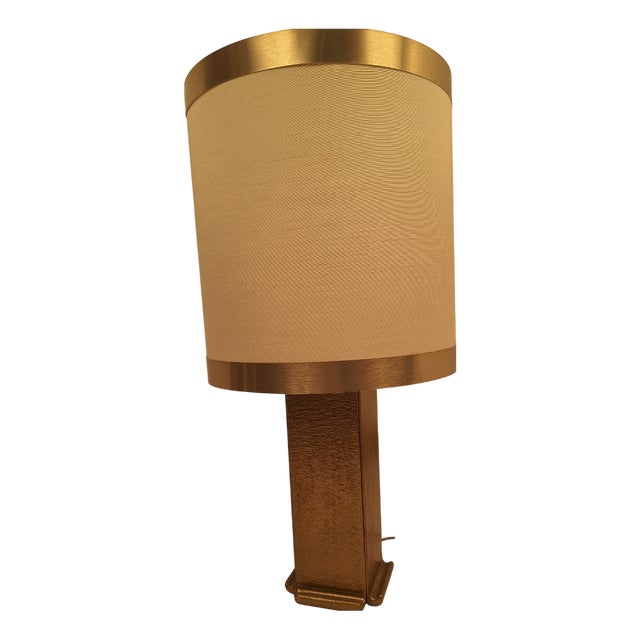Sculpture Table Lamp in Chiseled Brass with Aluminum-Edged Lampshade, 1960s For Sale